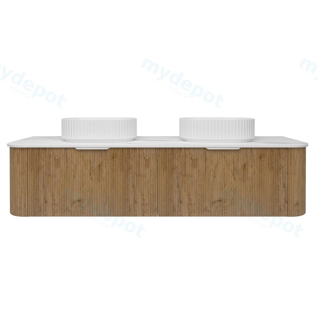 [56516] 1790*493*400mm Prime Oak Agena Fluted Wood Grain Wall Hung Vanities Soft Closing Drawer Pull Out With Handle