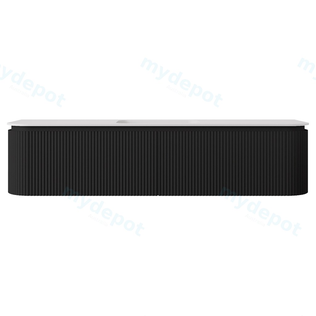 1790x495x400mm Matte Black Estella Modern Wall Hung Vanity PVC Cabinet Two Middle Drawer Plus Two Side Drawers Soft Closing Door And Drawers