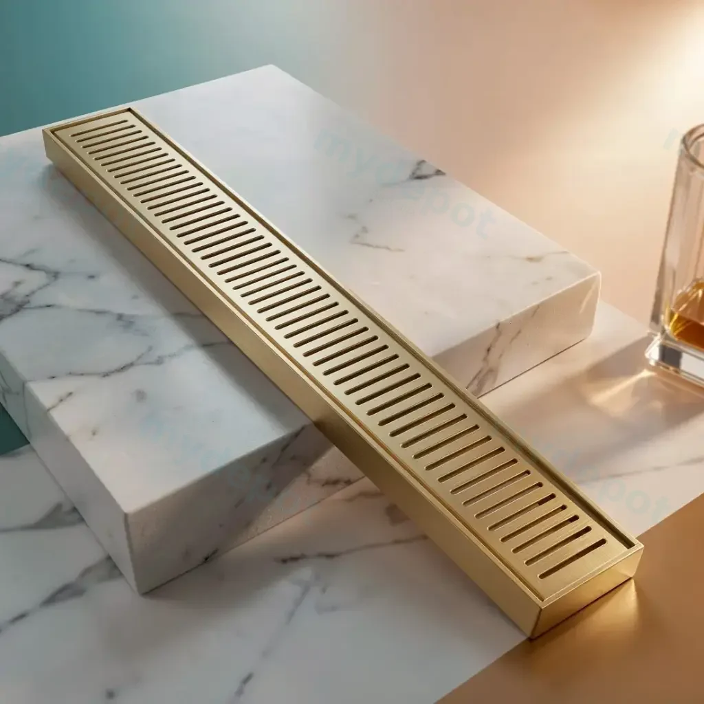 300*100*26mm Lauxes Aluminium Next Generation 26 Floor Grate Matte Yellow Gold