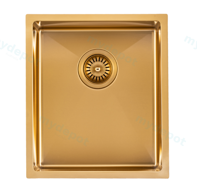304 Stainless Steel Brushed Gold PVD Coating Single Bowl Kitchen Sink(Round Edges,with Bottom Tray)390*450*215mm