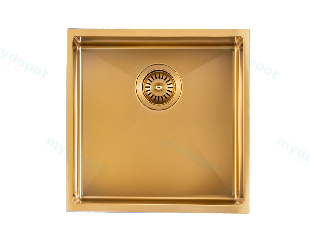[41200] 304 Stainless Steel Brushed Gold PVD Coating Single Bowl Kitchen Sink(Round Edges,with Bottom Tray)440*440*205mm