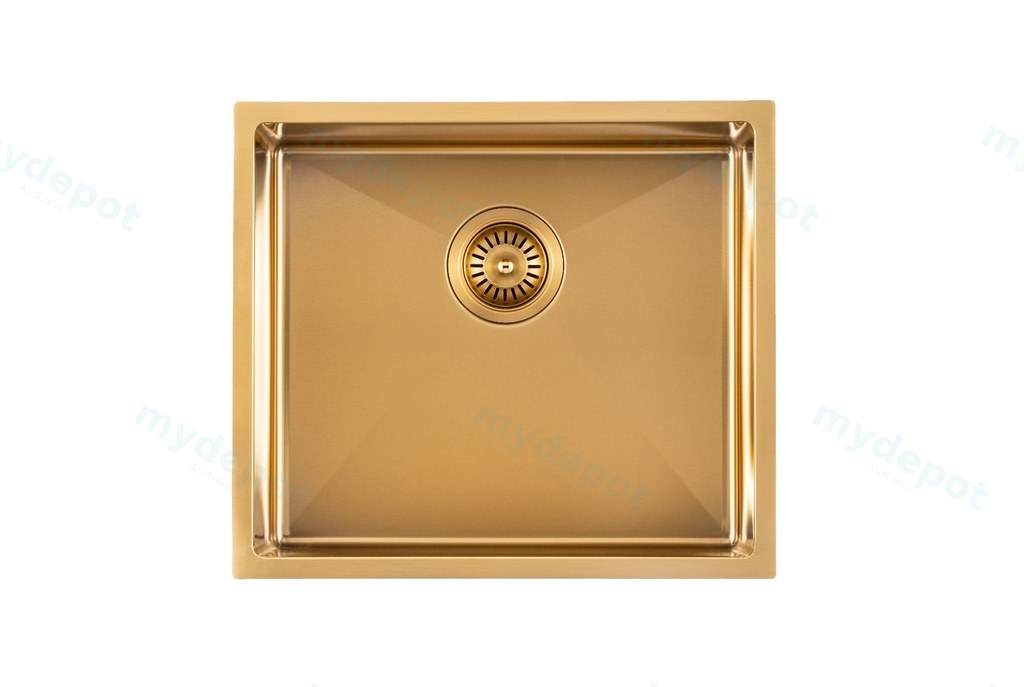 [41190] 304 Stainless Steel Brushed Gold PVD Coating Single Bowl Kitchen Sink(Round Edges,with Bottom Tray)500*440*230mm