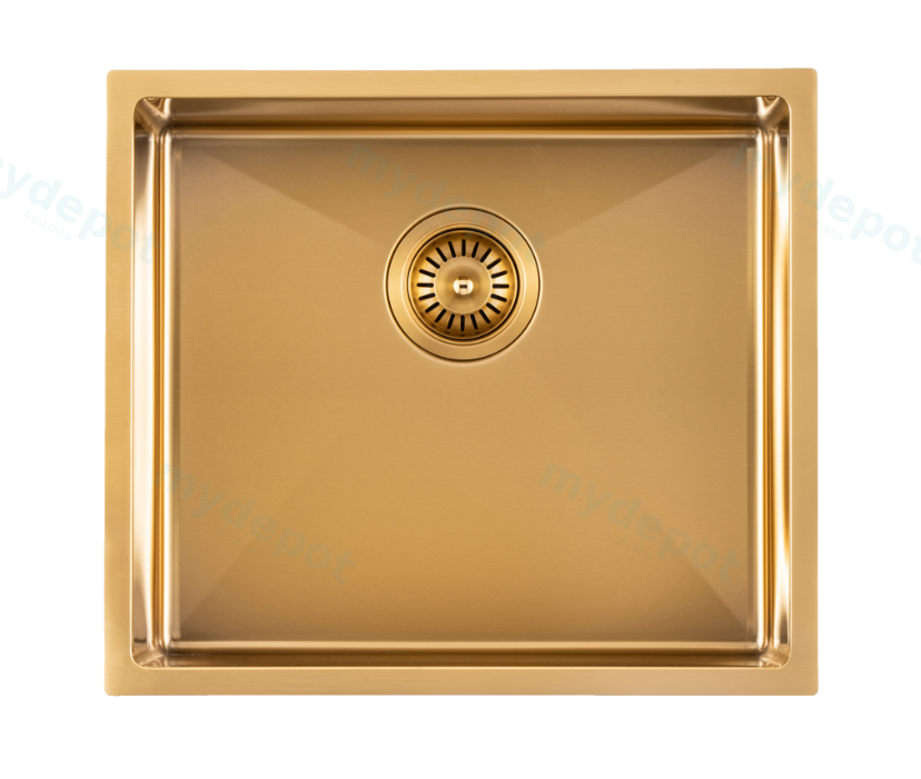 [41194] 304 Stainless Steel Brushed Gold PVD Coating Single Bowl Kitchen Sink(Round Edges,with Bottom Tray)510*450*230mm