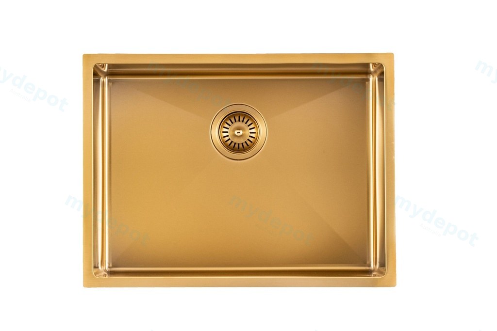 304 Stainless Steel Brushed Gold PVD Coating Single Bowl Kitchen Sink(Round Edges,with Bottom Tray)600*450*230mm