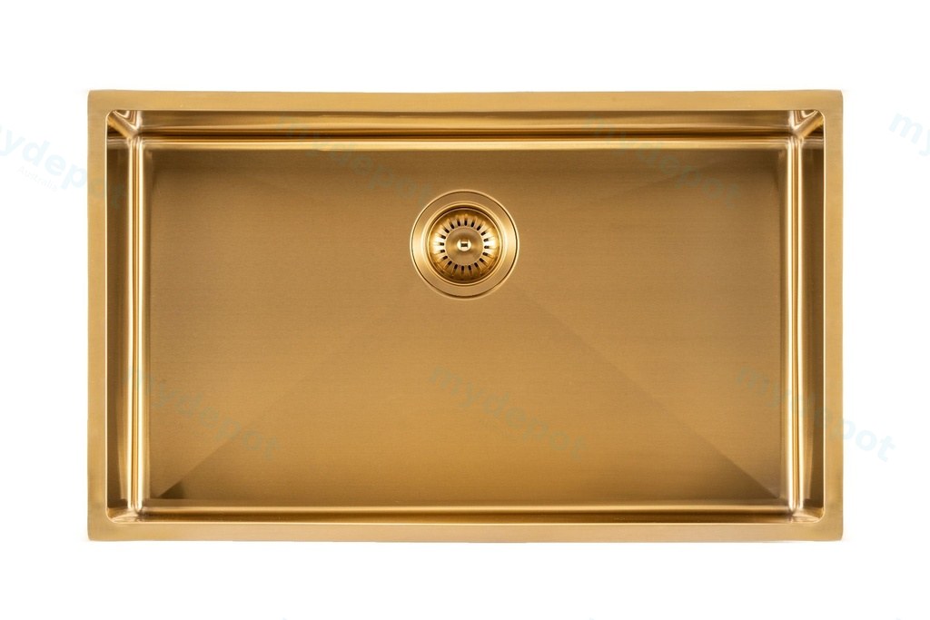 304 Stainless Steel Brushed Gold PVD Coating Single Bowl Kitchen Sink(Round Edges,with Bottom Tray)762*457*254mm