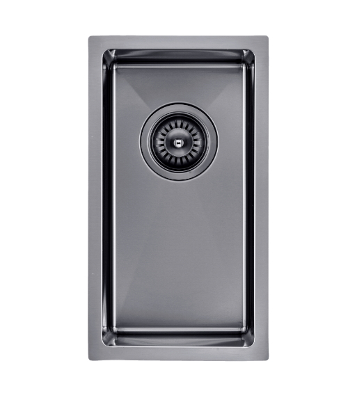 [41207] 304 Stainless Steel Gun Metal Grey PVD Coating Single Bowl Kitchen Sink(Round Edges,with Bottom Tray)250*450*215mm