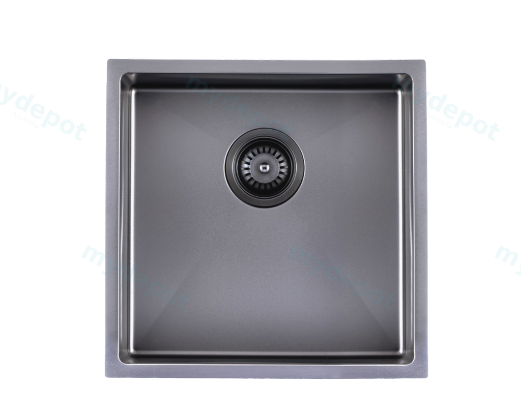 304 Stainless Steel Gun Metal Grey PVD Coating Single Bowl Kitchen Sink(Round Edges,with Bottom Tray)440*440*205mm