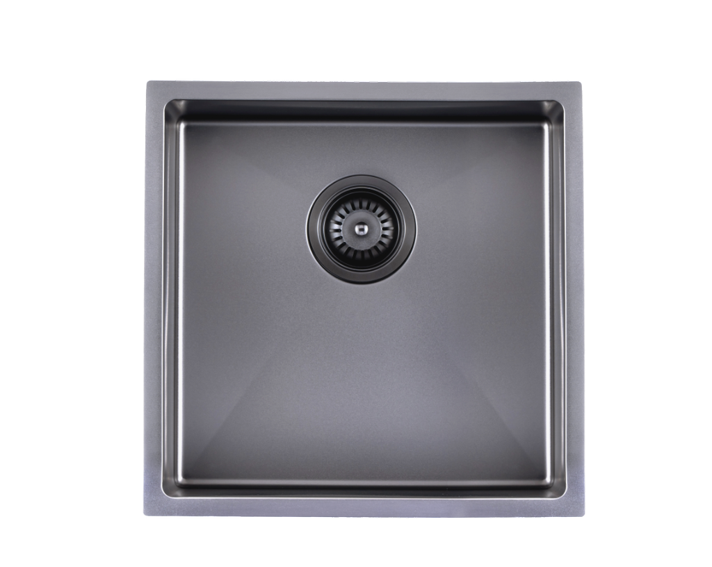 [41201] 304 Stainless Steel Gun Metal Grey PVD Coating Single Bowl Kitchen Sink(Round Edges,with Bottom Tray)440*440*205mm