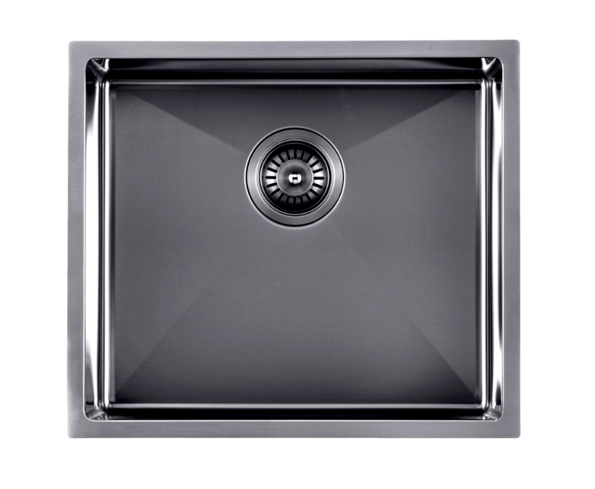 [41195] 304 Stainless Steel Gun Metal Grey PVD Coating Single Bowl Kitchen Sink(Round Edges,with Bottom Tray)510*450*230mm