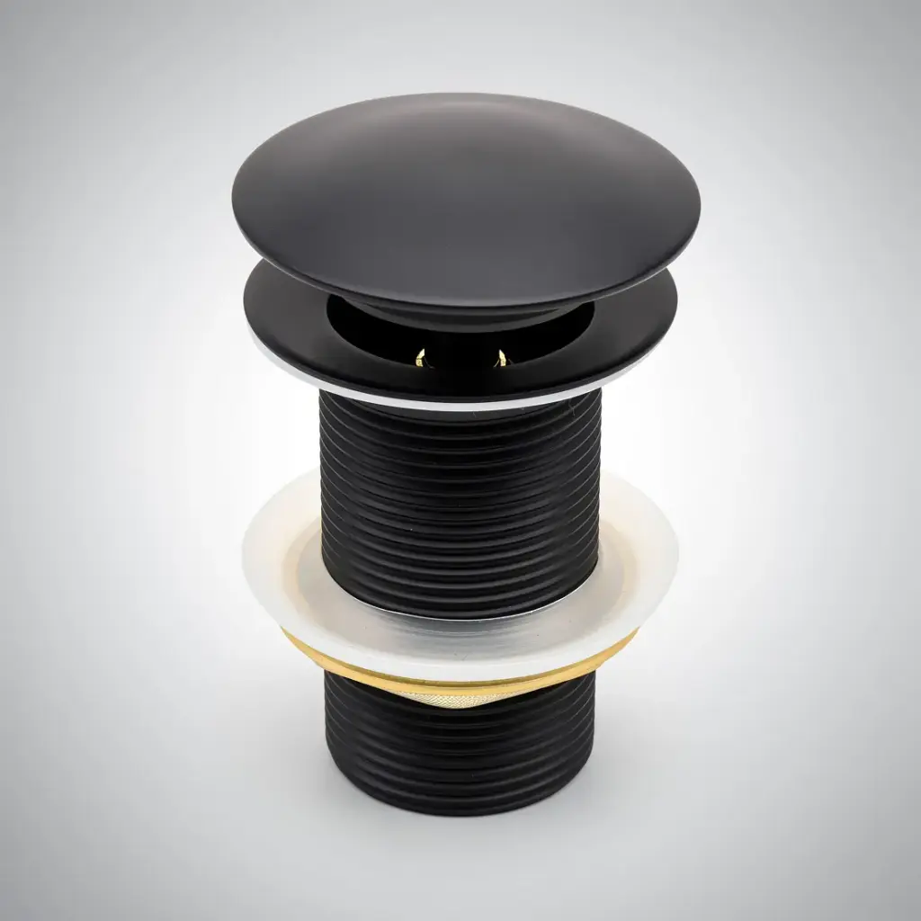 32/40mm Black Mushroom Solid Brass Basin Pop Up Waste NO Overflow