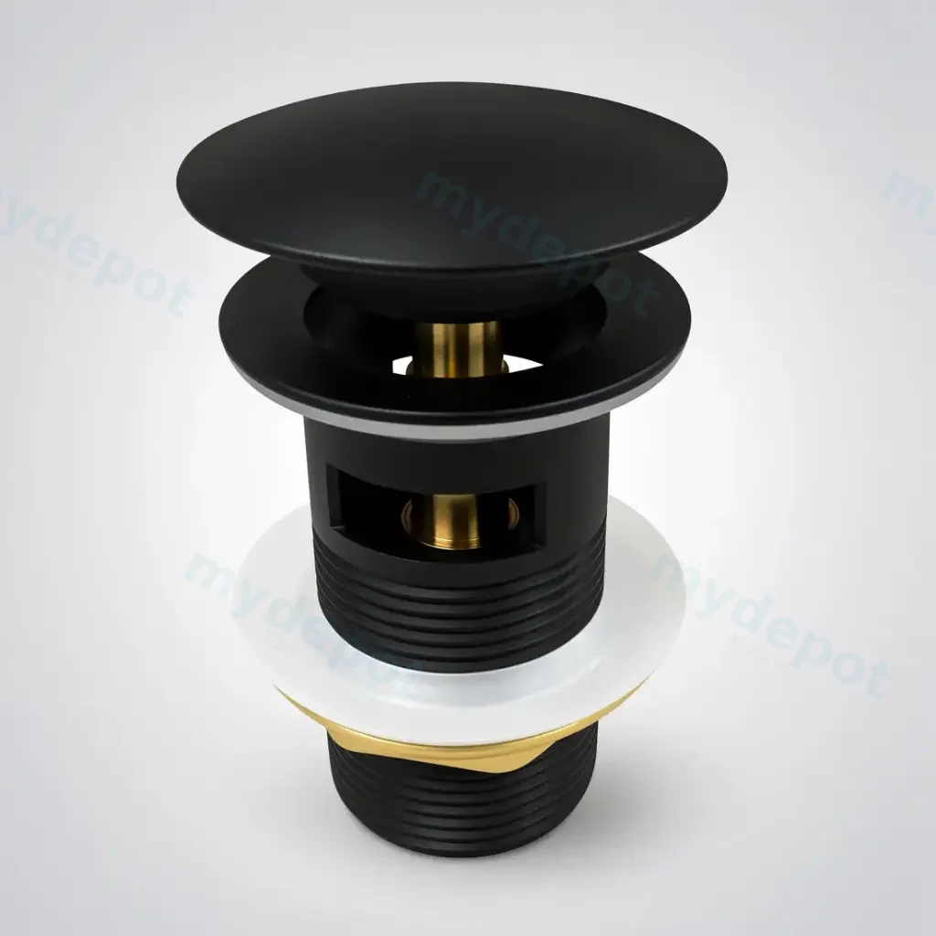 [40491] 32/40mm Black Mushroom Solid Brass Basin Pop Up Waste with Overflow