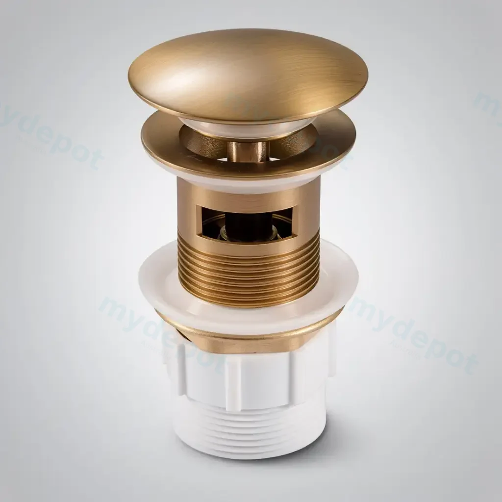 32/40mm Brushed Yellow Gold Mushroom Solid Brass Basin Pop Up Waste with Overflow