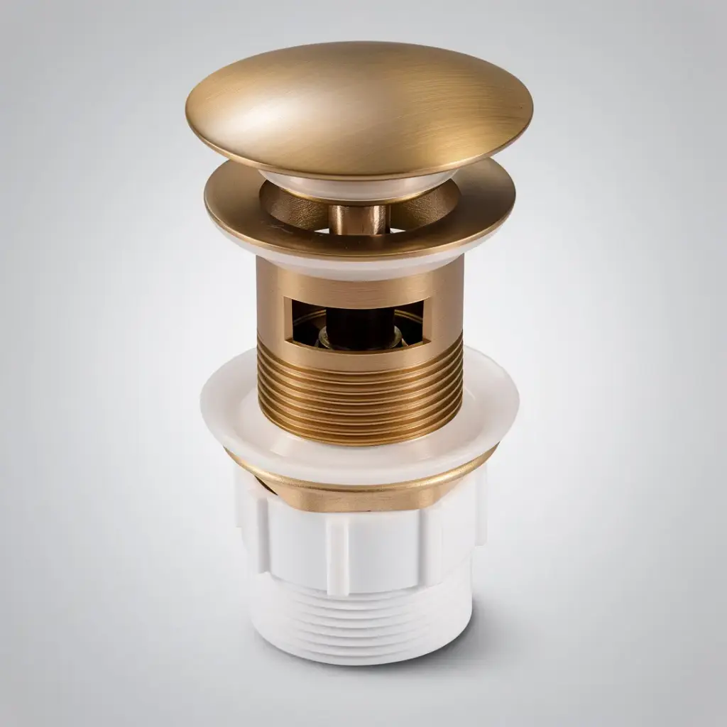 [40494] 32/40mm Brushed Yellow Gold Mushroom Solid Brass Basin Pop Up Waste with Overflow