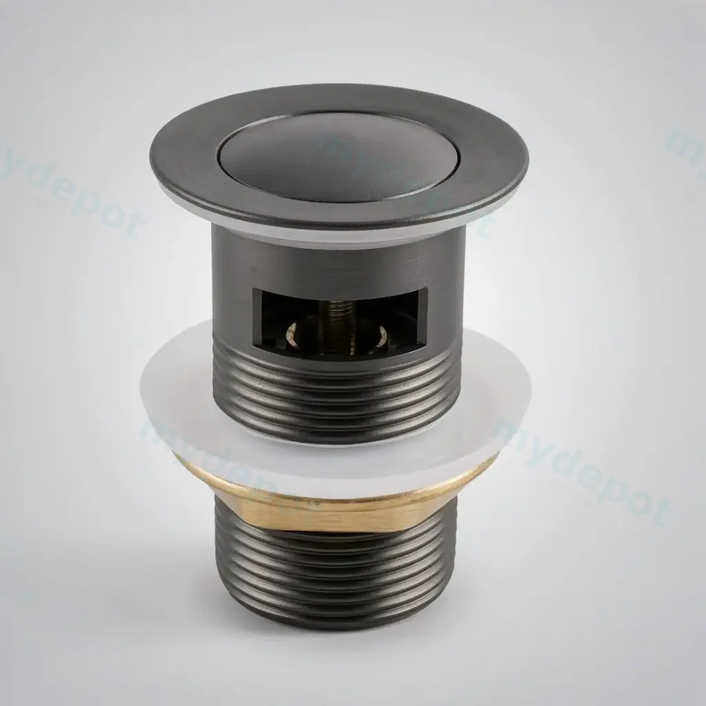 32/40mm Solid Brass Basin Pop Up Waste with Overflow Gun Metal Grey