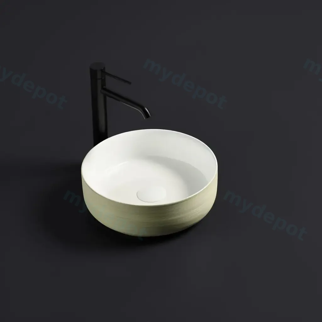 345*345*115m Gloss White With Clay Line Art Pattern Ollia Fine Ceramic Above Counter Basin No Overflow,32mm Waste