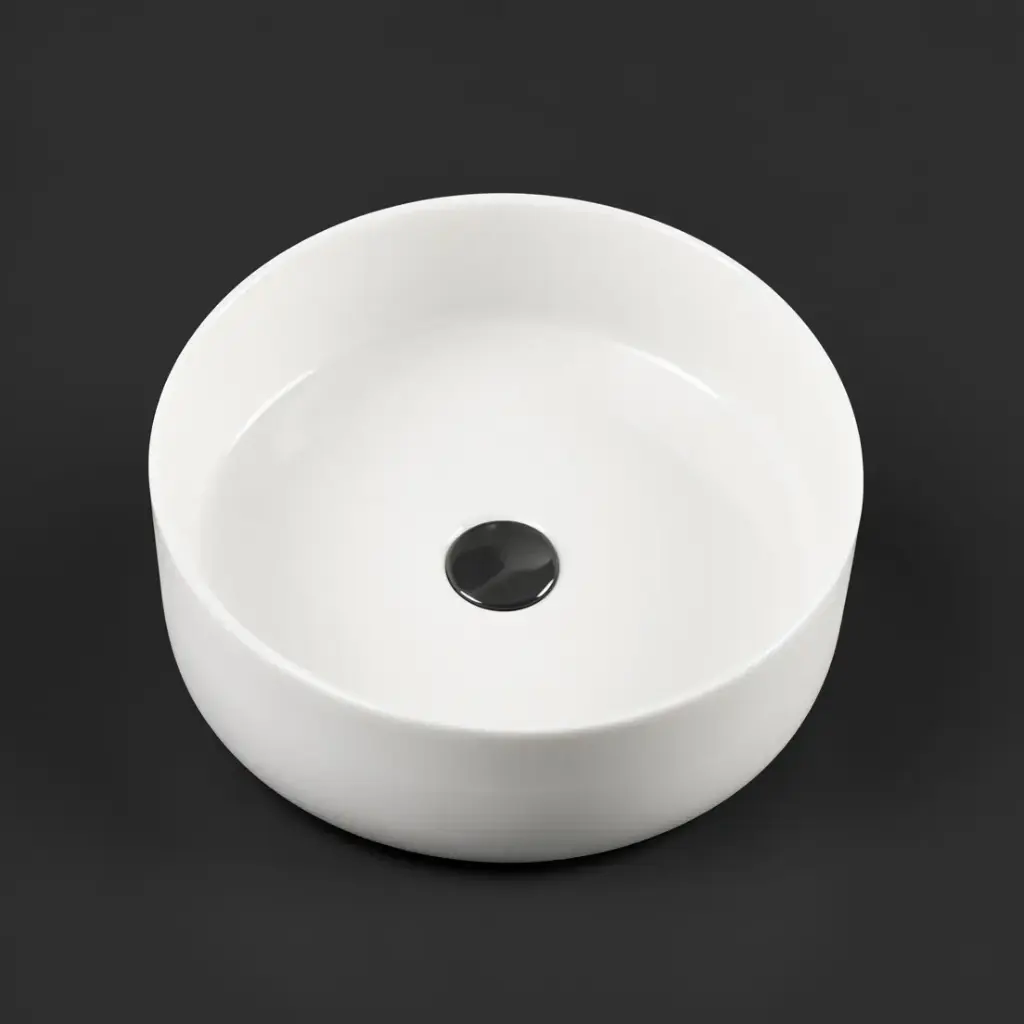 [90128/AC3535R] 350x350x120mm Round Gloss White Ceramic Above Counter Basin Non-overflow