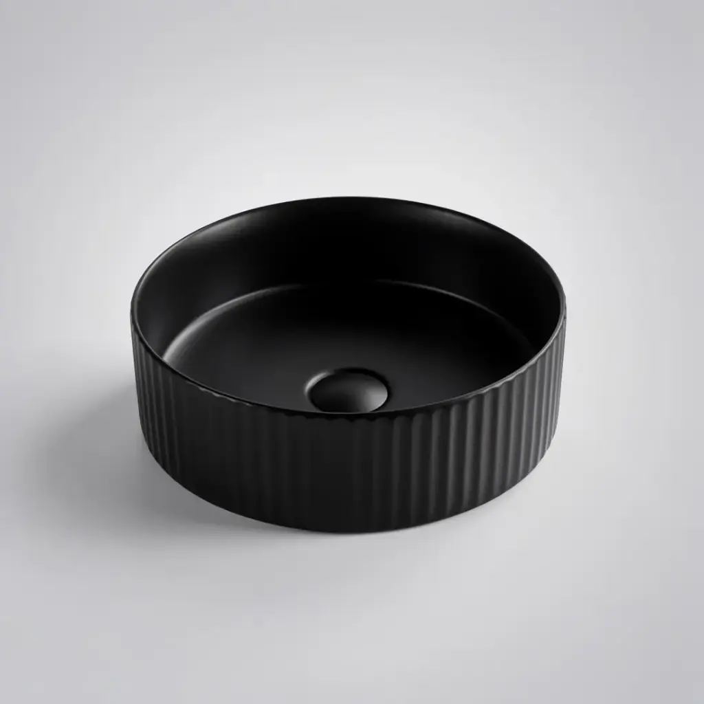 360*360*115 Matte Black Olley Fine Ceramic Fluted Art Basin No Overflow,32mm Waste
