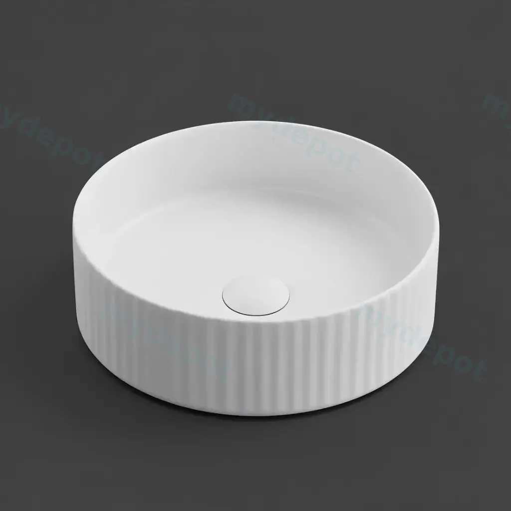 360*360*115 Matte White Olley Fine Ceramic Fluted Art Basin No Overflow,32mm Waste