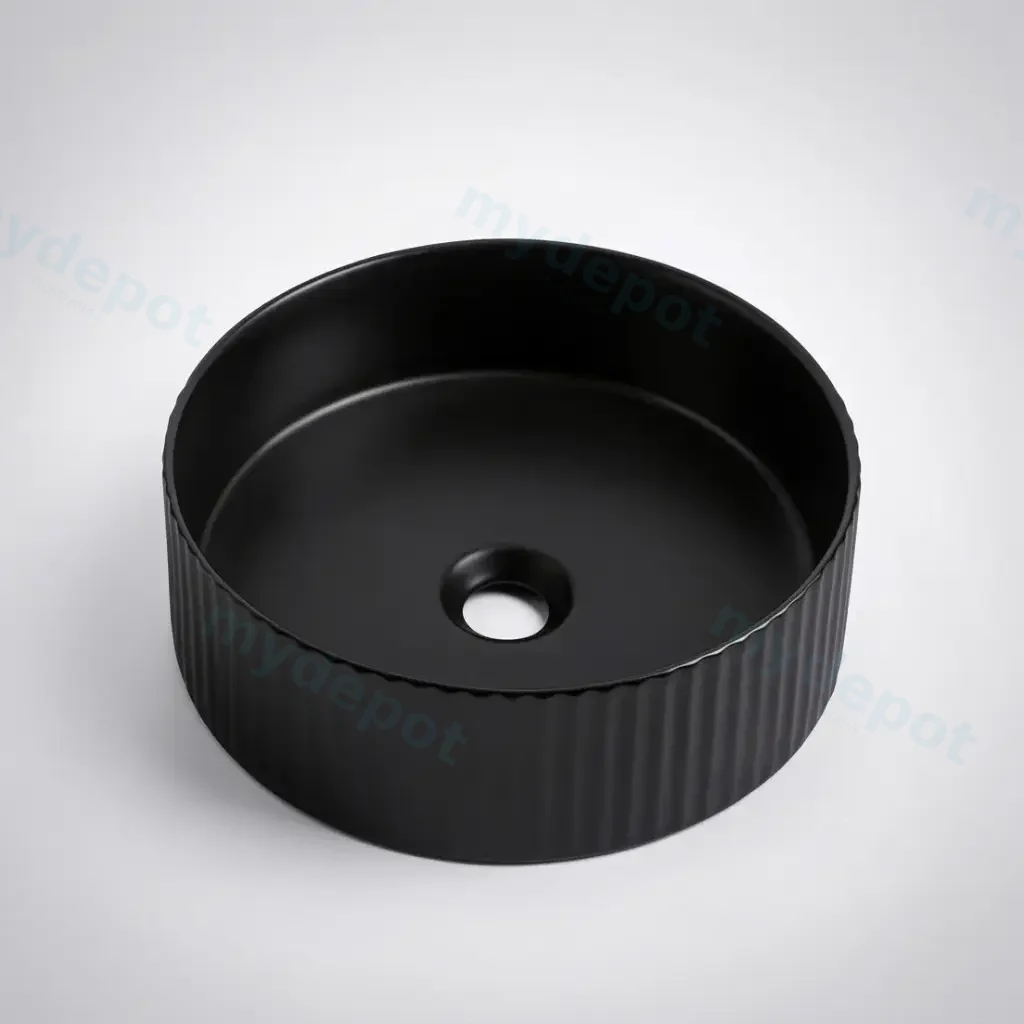 [50015] 360*360*120mm Cora Above Counter Fluted Matt Black Circle Basin