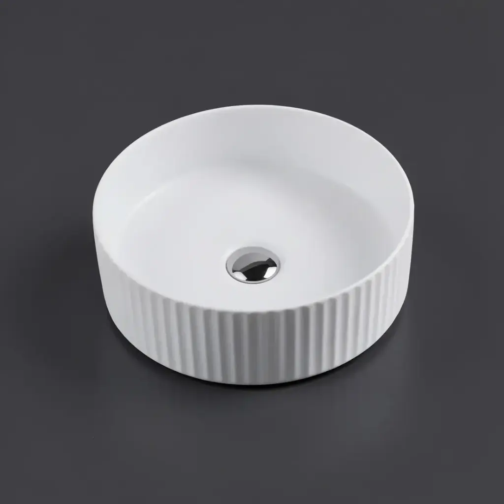 [50016] 360*360*120mm Cora Above Counter Fluted Matt White Circle Basin (New Arrival)