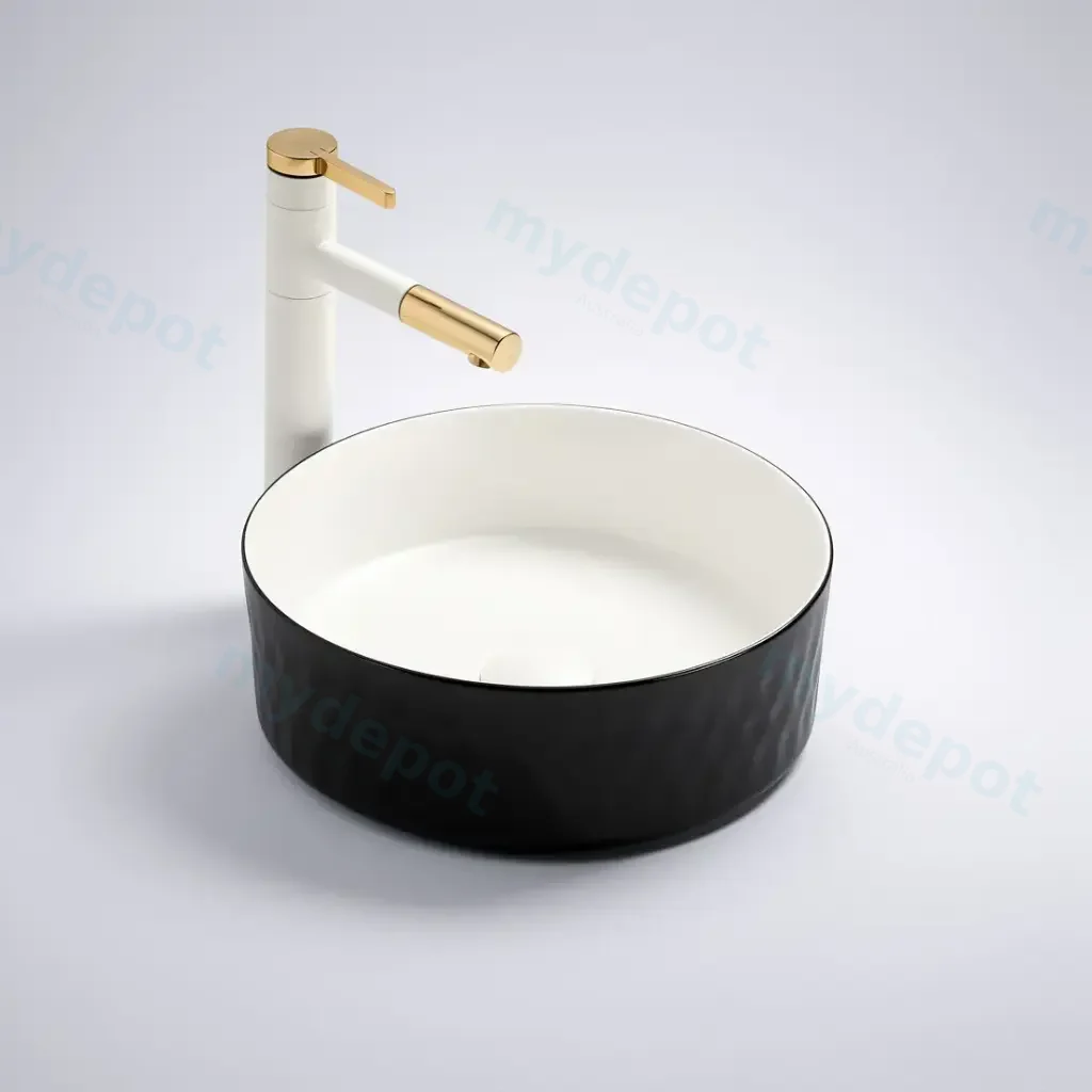[55482] 360*360*120mm Matte Black Outside,Matt White Inside Ollia Diamond Fine Ceramic Above Counter Basin No Overflow,32mm Waste