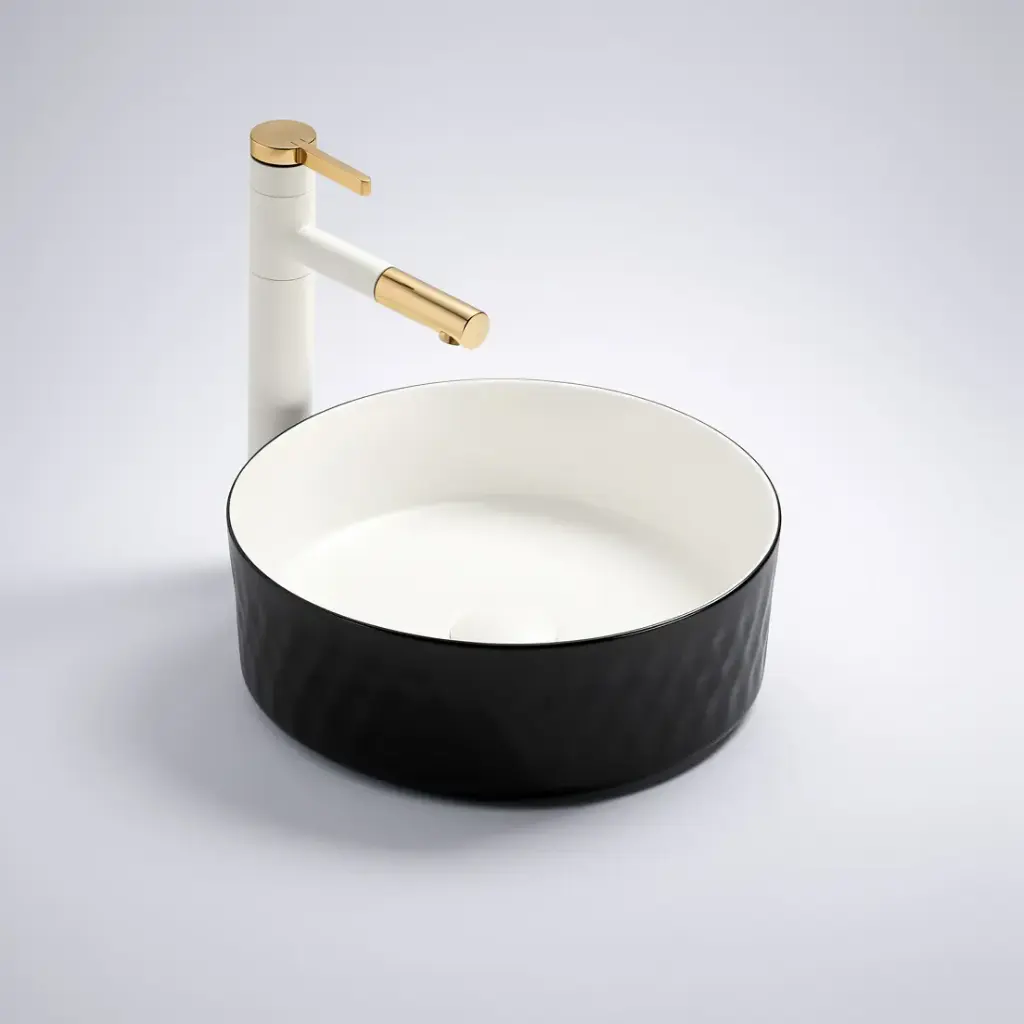 [55482] 360*360*120mm Matte Black Outside,Matt White Inside Ollia Diamond Fine Ceramic Above Counter Basin No Overflow,32mm Waste