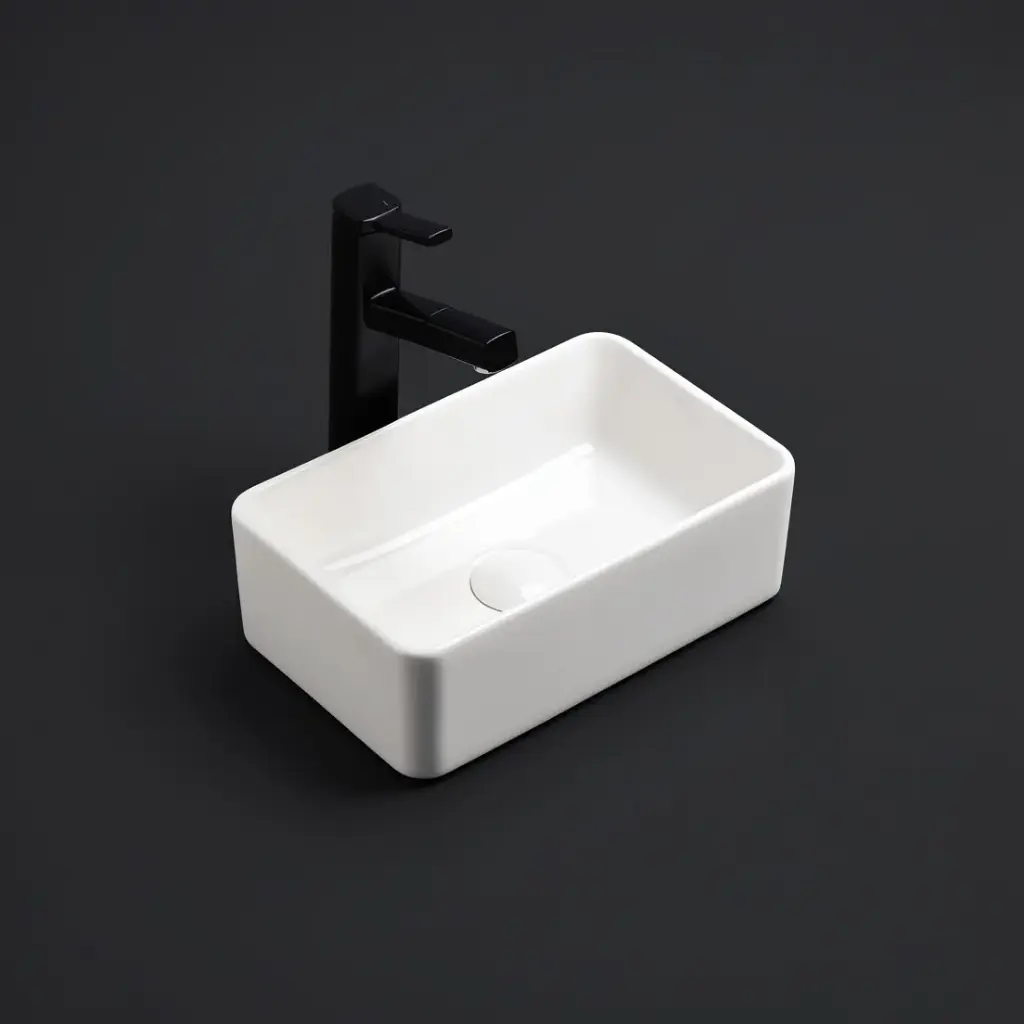 [55424] 361*231*119mm Gloss White Crete Fine Ceramic Above Counter Basin No Overflow,32mm Waste