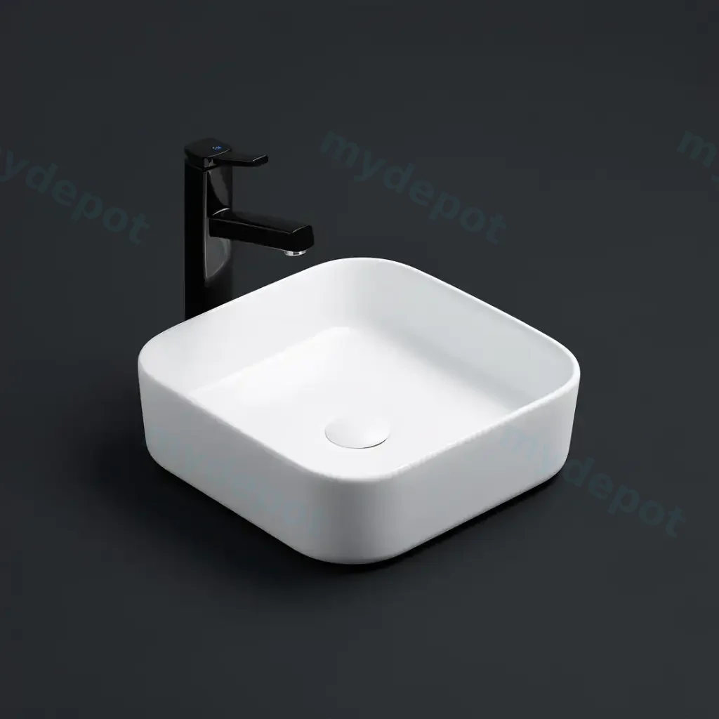 [55449] 370*370*113mm Gloss White Kliff Fine Ceramic Above Counter Basin No Overflow,32mm Waste