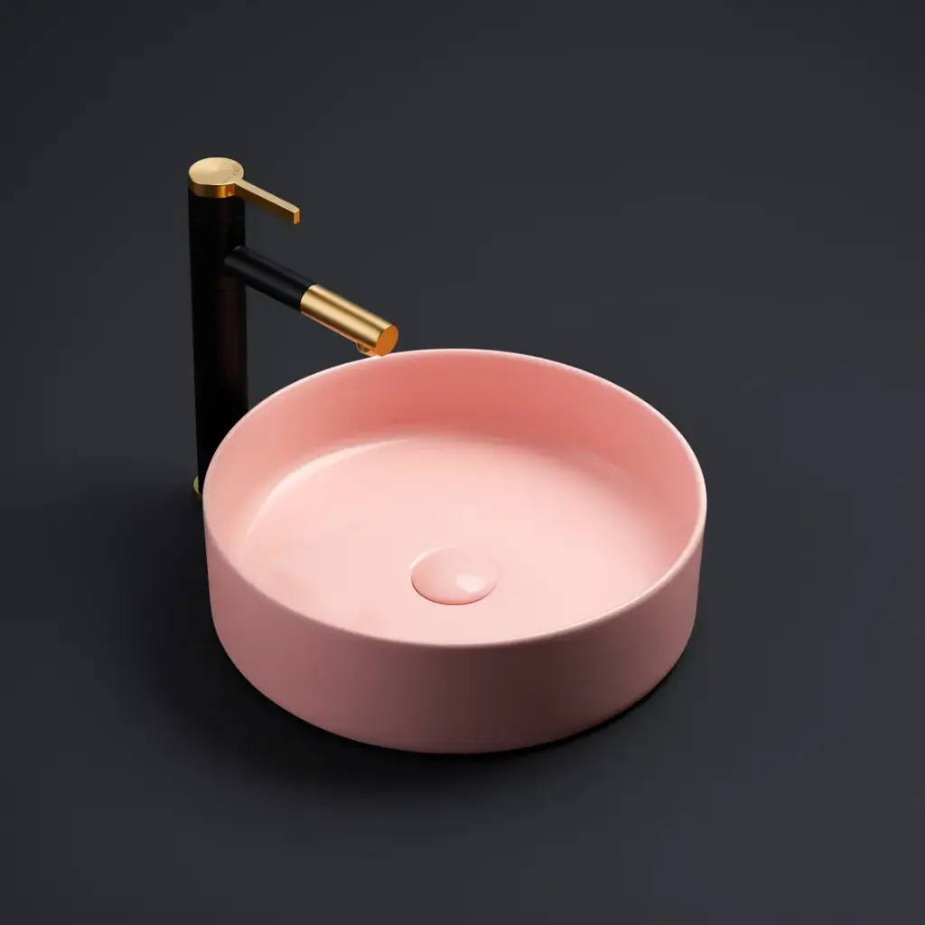 [55471] 395*395*115mm Matte Pink Olley Fine Ceramic Above Counter Basin No Overflow,32mm Waste