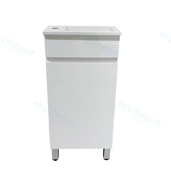 400*210*835mm Freestanding Gloss White Slim PVC Vanity With Ceramic Top