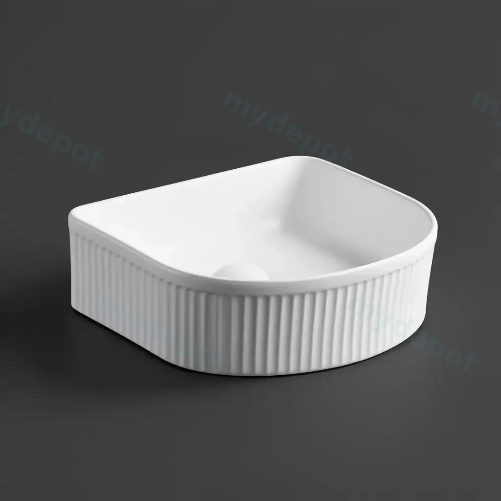 [55415] 400*350*130mm Matt White Arco Flueted Fine Ceramic Above Counter Basin No Overflow 32mm Waste
