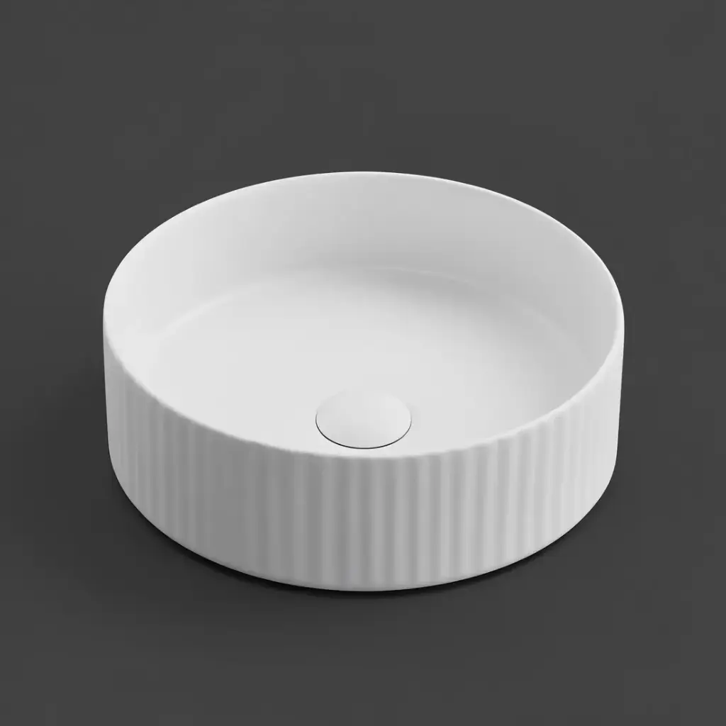 [55478] 400*400*125mm Matte White Olley Fine Ceramic Fluted Art Basin No Overflow,32mm Waste
