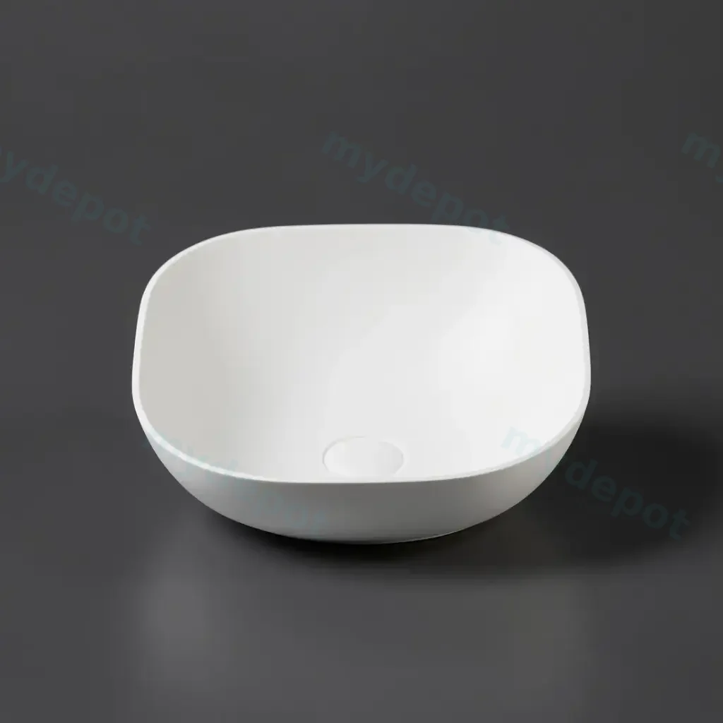 [55394] 400*400*140mm Matt White Perry Solid Surface Stone Above Counter Basin 32mm Waste