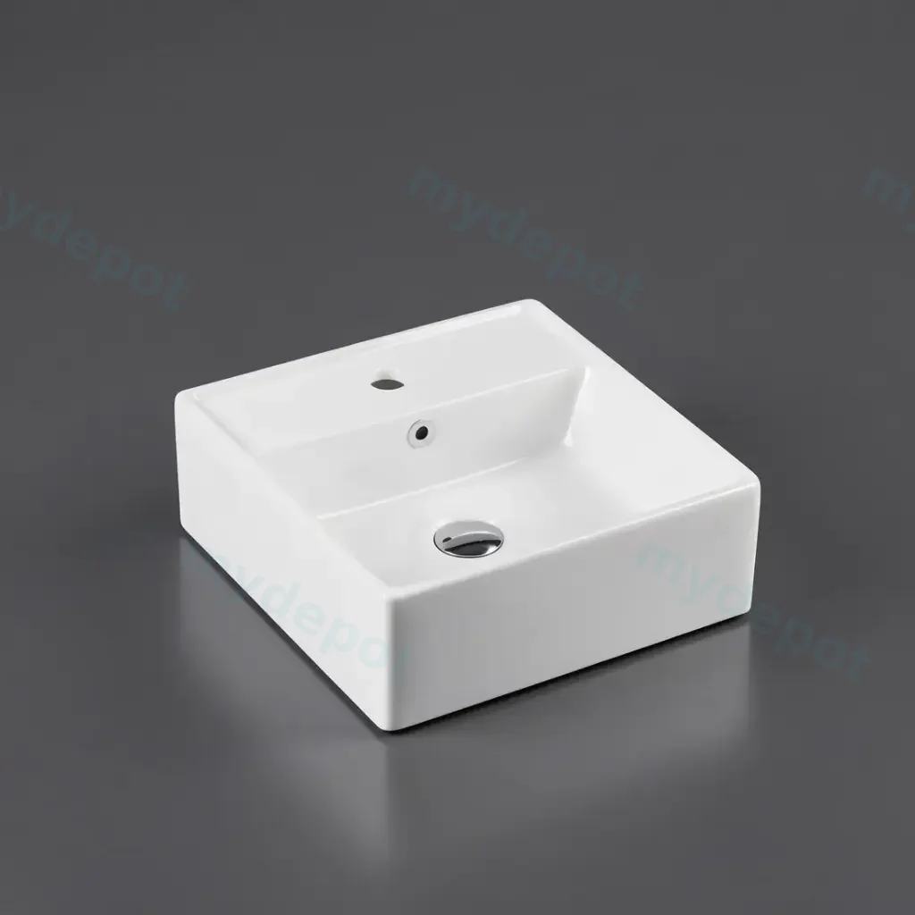 [50137] 401*410*150mm Wall Hung Square Basin With Mixer Hole
