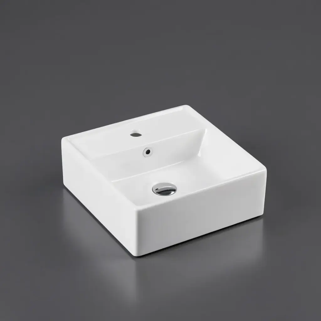 [50137] 401*410*150mm Wall Hung Square Basin With Mixer Hole