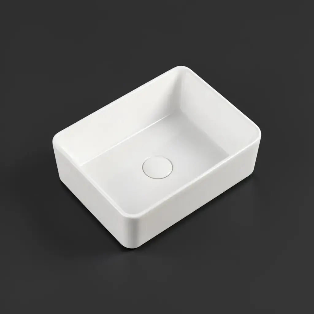 [90121/AC4130S] 410*300*130mm Rectangle Gloss White Ceramic Above Counter Basin Non-overflow