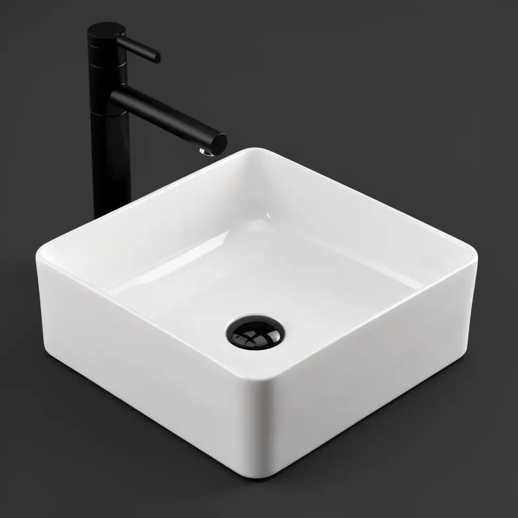 [90135/AC4141S] 370x370x135mm Square Gloss White Ceramic Above Counter Basin Non-overflow