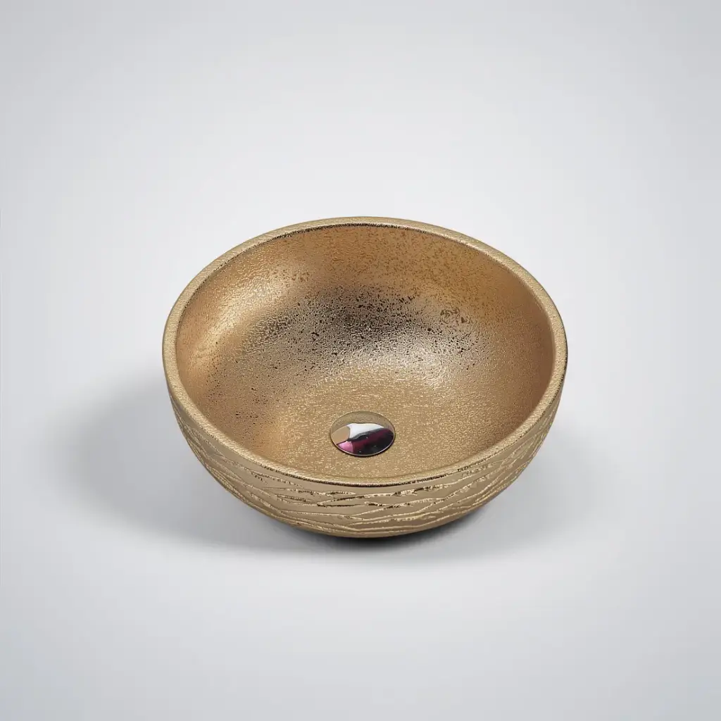 [50056] 410*410*140mm Counter-Top Circular Art Gold Basin