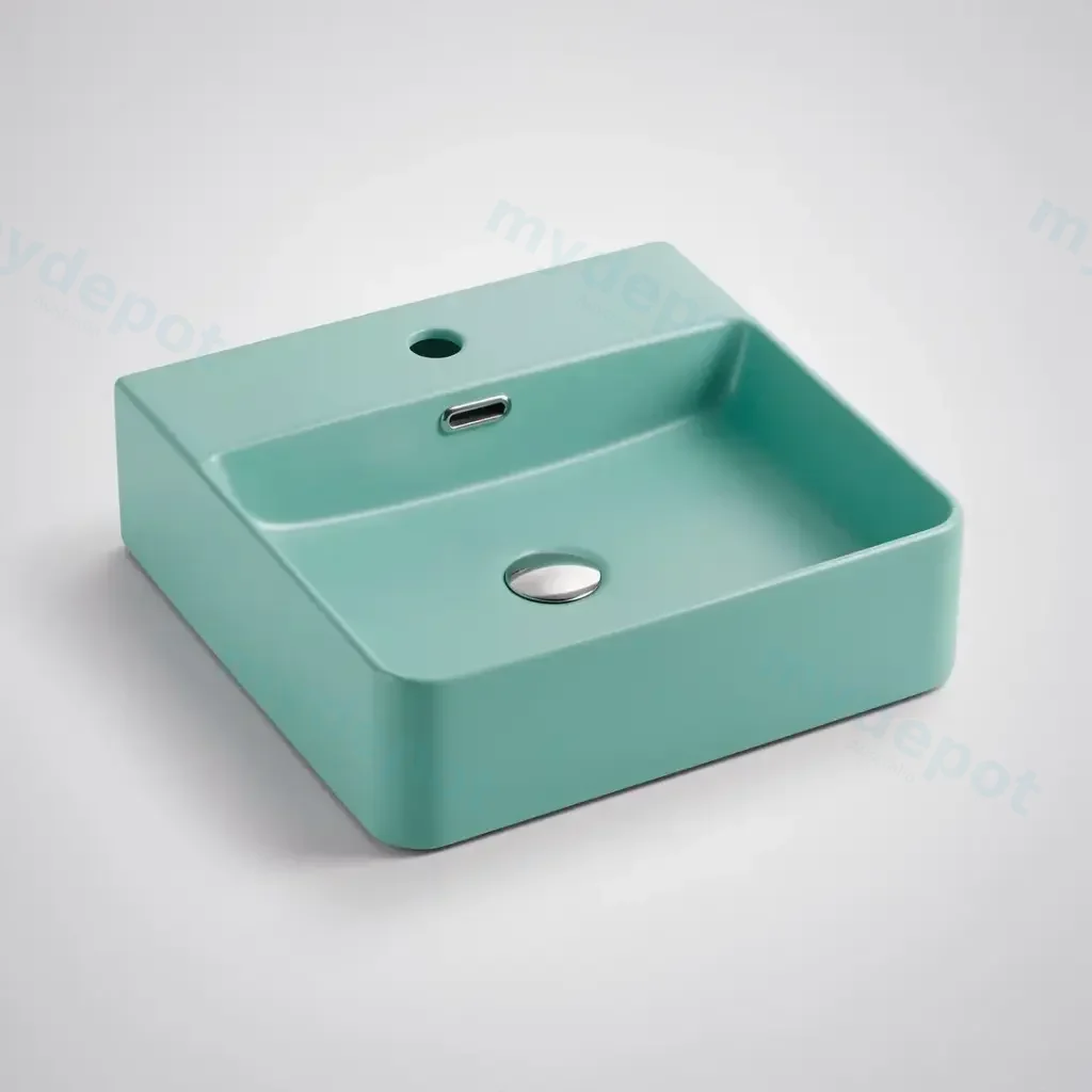 [50038] 420*420*120mm Wall Hung Square Antique Green Basin With Mixer Hole