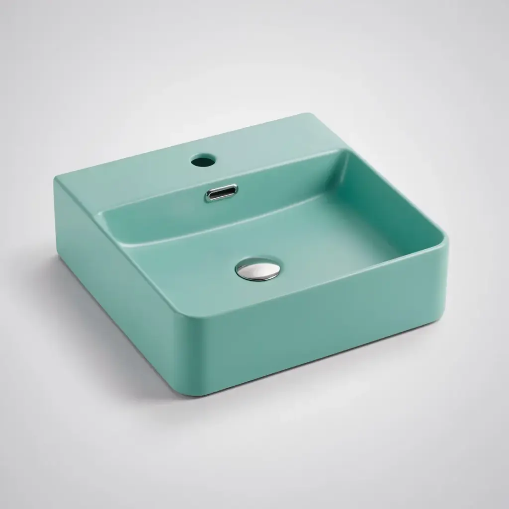 420*420*120mm Wall Hung Square Antique Green Basin With Mixer Hole