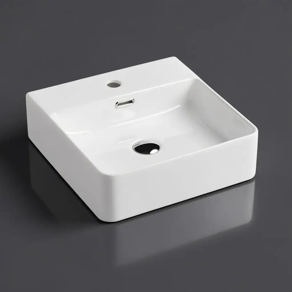 420*420*120mm Wall Hung Square Matt White Basin With Mixer Hole