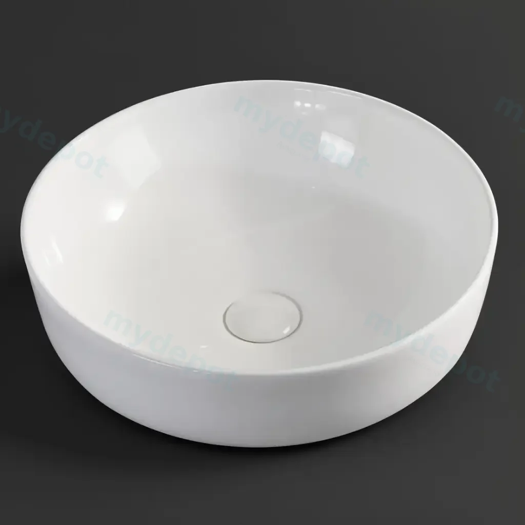 420x420x140mm Round Gloss White Ceramic Above Counter Basin Non-overflow