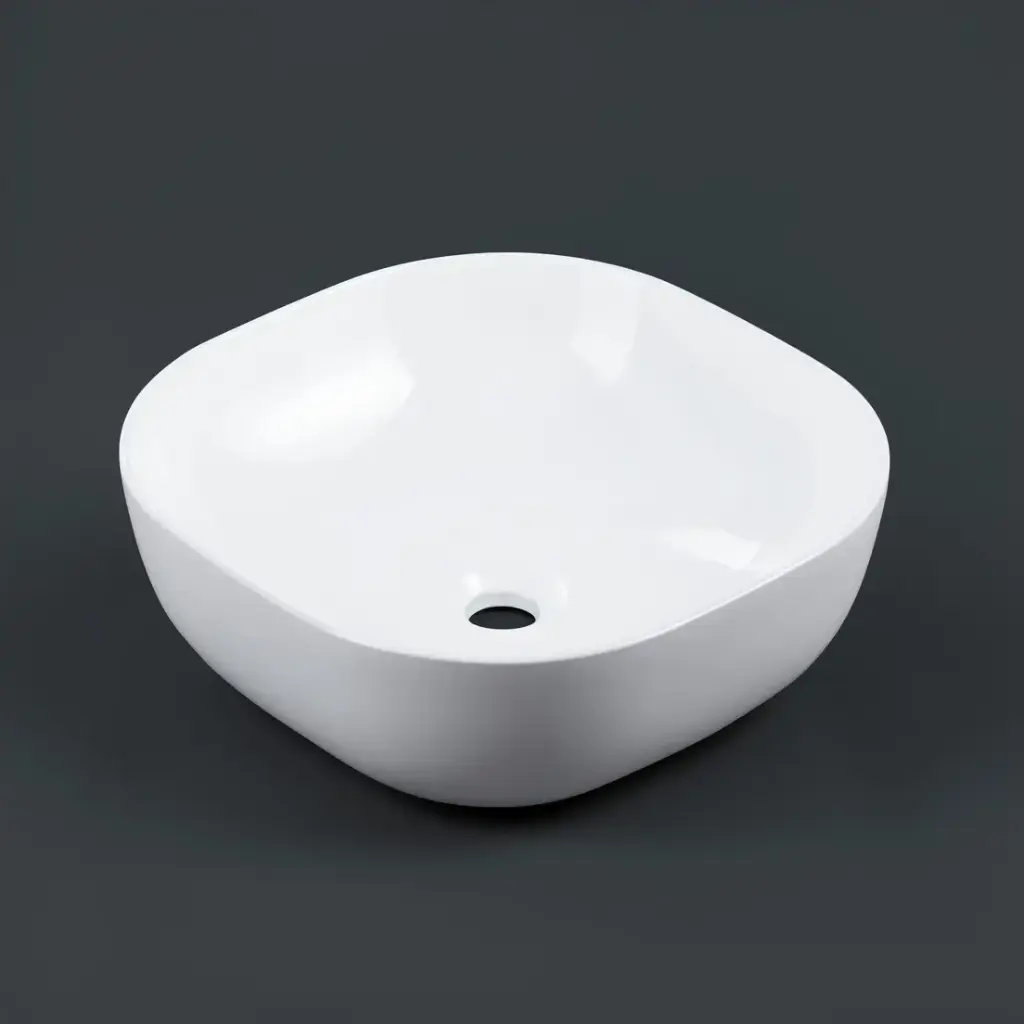 [90136/AC4242S] 420x420x145mm Square Gloss White Ceramic Above Counter Basin Non-overflow