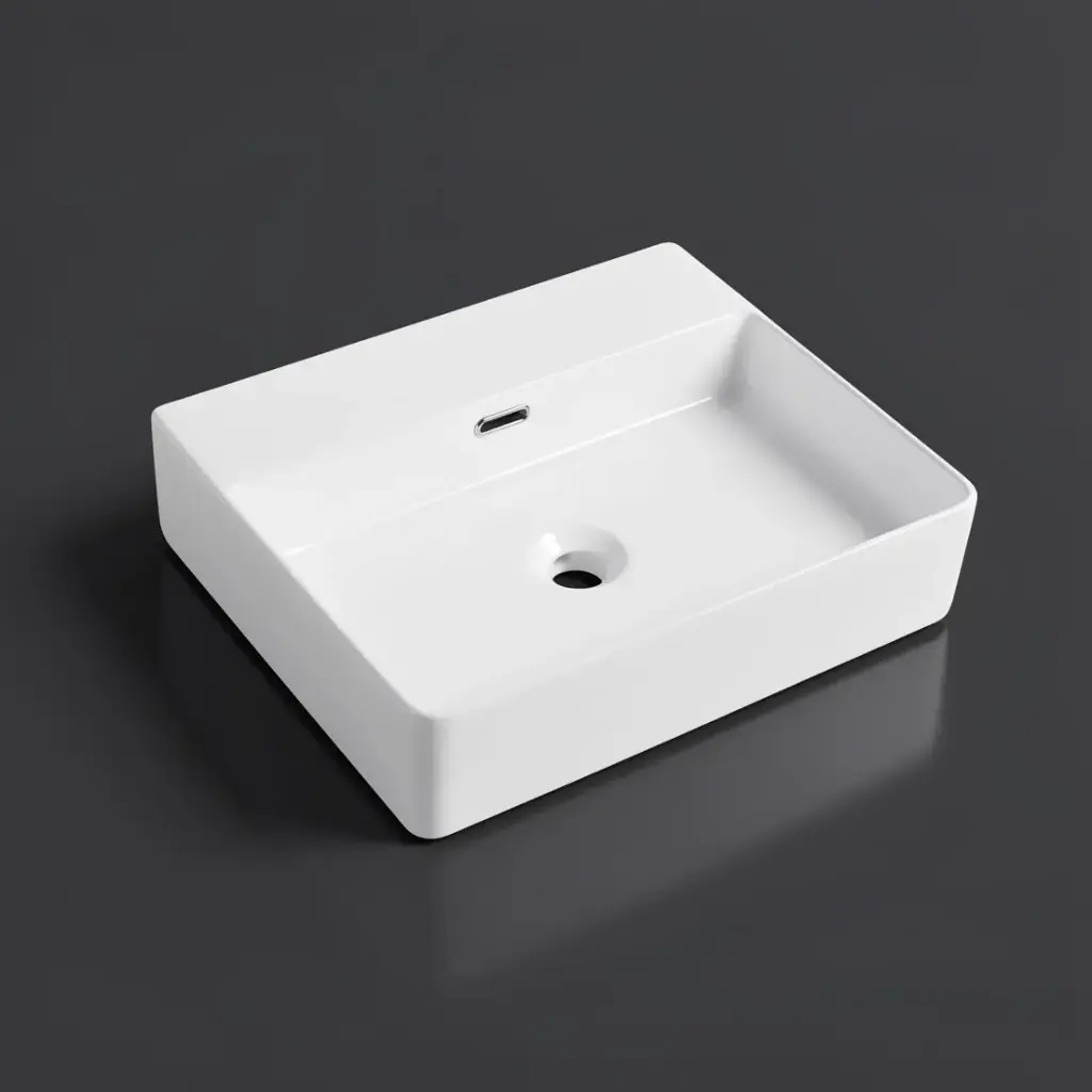 [55503] 427*417*125mm Gloss White Kliff Fine Ceramic Wall Hung/Above Counter Basin Tap Hole With Overflow,32mm Waste,No Tap Hole