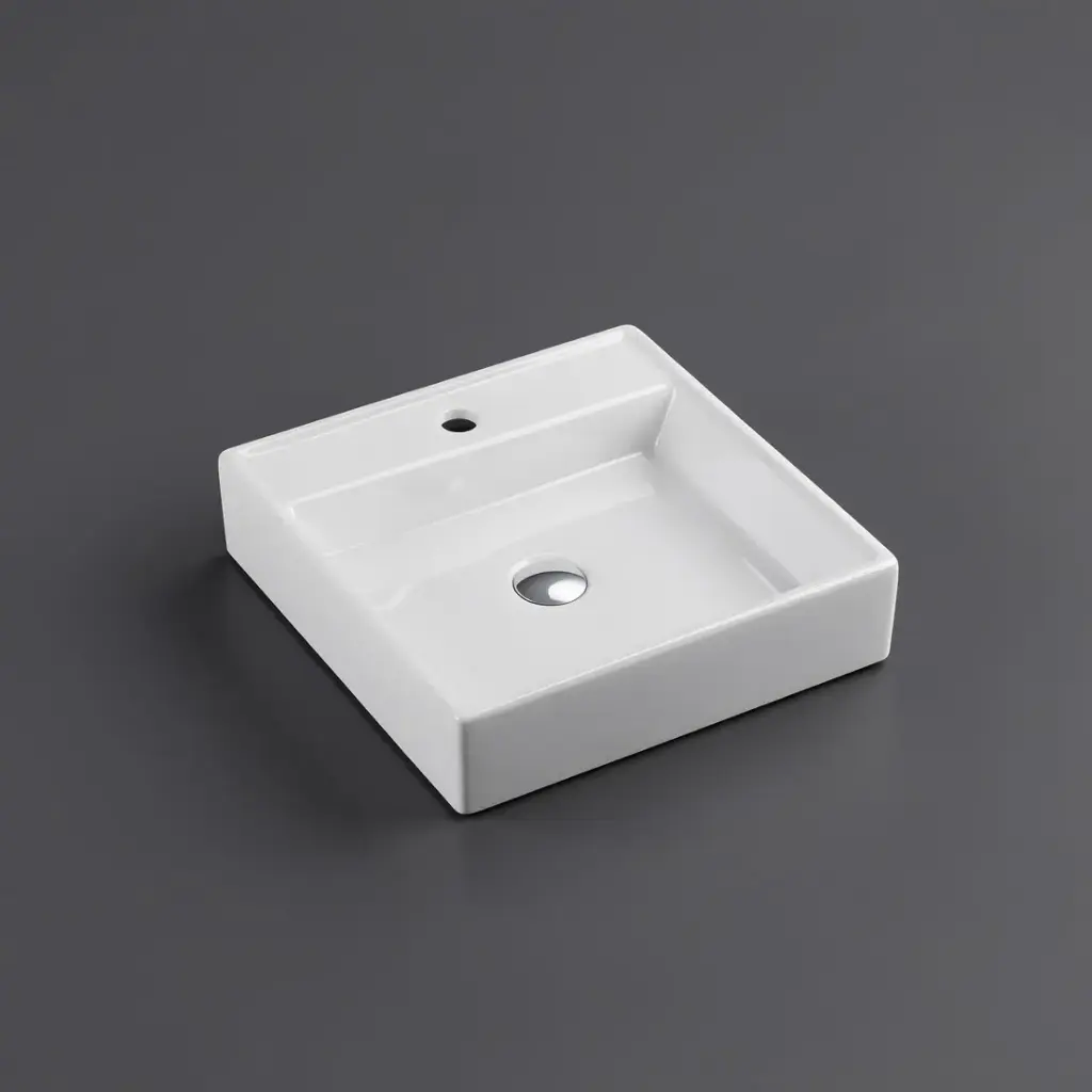 445*445*120mm Wall Hung Above Counter Square Basin With Mixer Hole