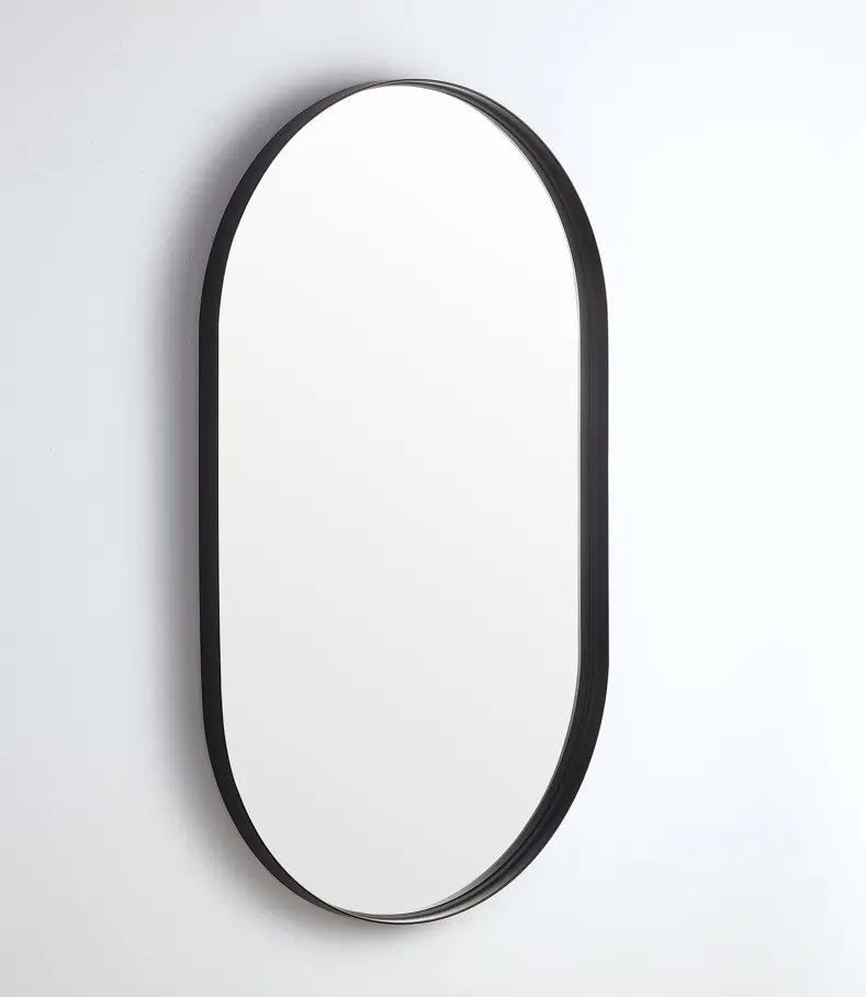 [55908] 450X900X35mm Matte Black Ellips Frame Mirror