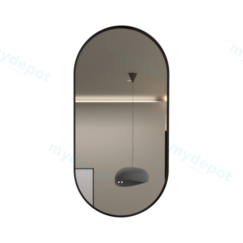 [86133/OVF4590BM-MB] 450×900mm Matte Black Framed Oval 3 Color Backlit LED Mirror With Touchless Sensor Switch