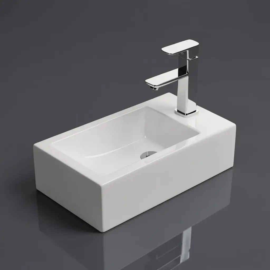 [55497] 457*255*120mm Gloss White Crete Fine Ceramic Wall Hung Mini Basin Left Tap Hole No Overflow,32mm Waste