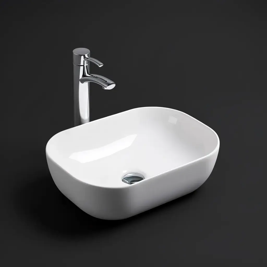 [55435] 460*325*137mm Gloss White Ellips Fine Ceramic Above Counter Basins Non Overflow,32mm Waste