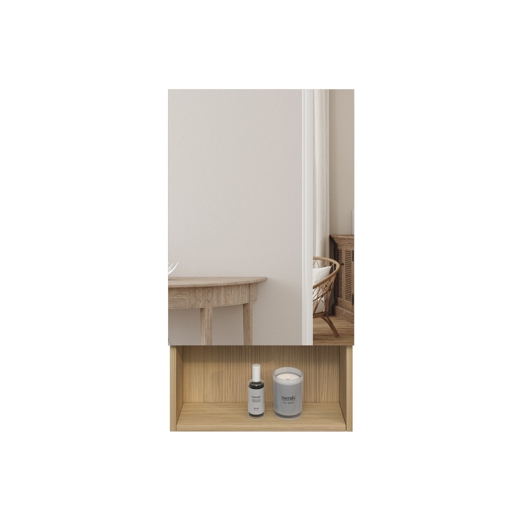 450mm Natural Oak Laminated Particle Board 1 Left Hinged Mirrored Door Mirror Cabinet